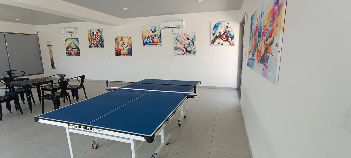 Table tennis table set up for home use