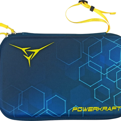 Top view of the blue Powerkraft EVA racket case with a hexagonal pattern