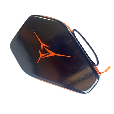 Powerkraft PU racket case with orange trim, shown from above