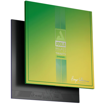 Angled view of Joola Hugo Calderano Trinity table tennis rubber packaging