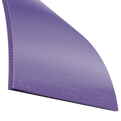 Purple Joola Dynaryz Inferno rubber showing its topsheet and sponge edge
