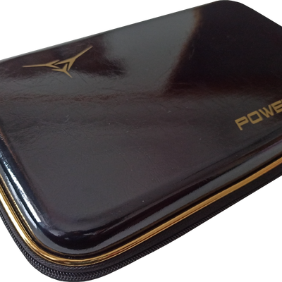 Closed Powerkraft PU racket case with gold zipper trim
