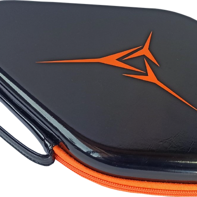 Closed Powerkraft PU racket case with orange zipper trim and carry handle