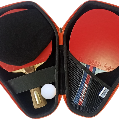 Open Powerkraft PU racket case showing two rackets, retaining straps and an accessory pocket