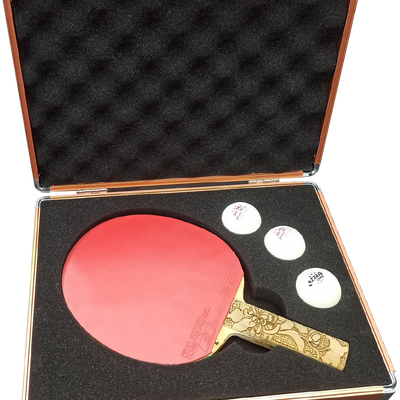 Open Powerkraft aluminium racket case showing a racket, three balls and foam lining