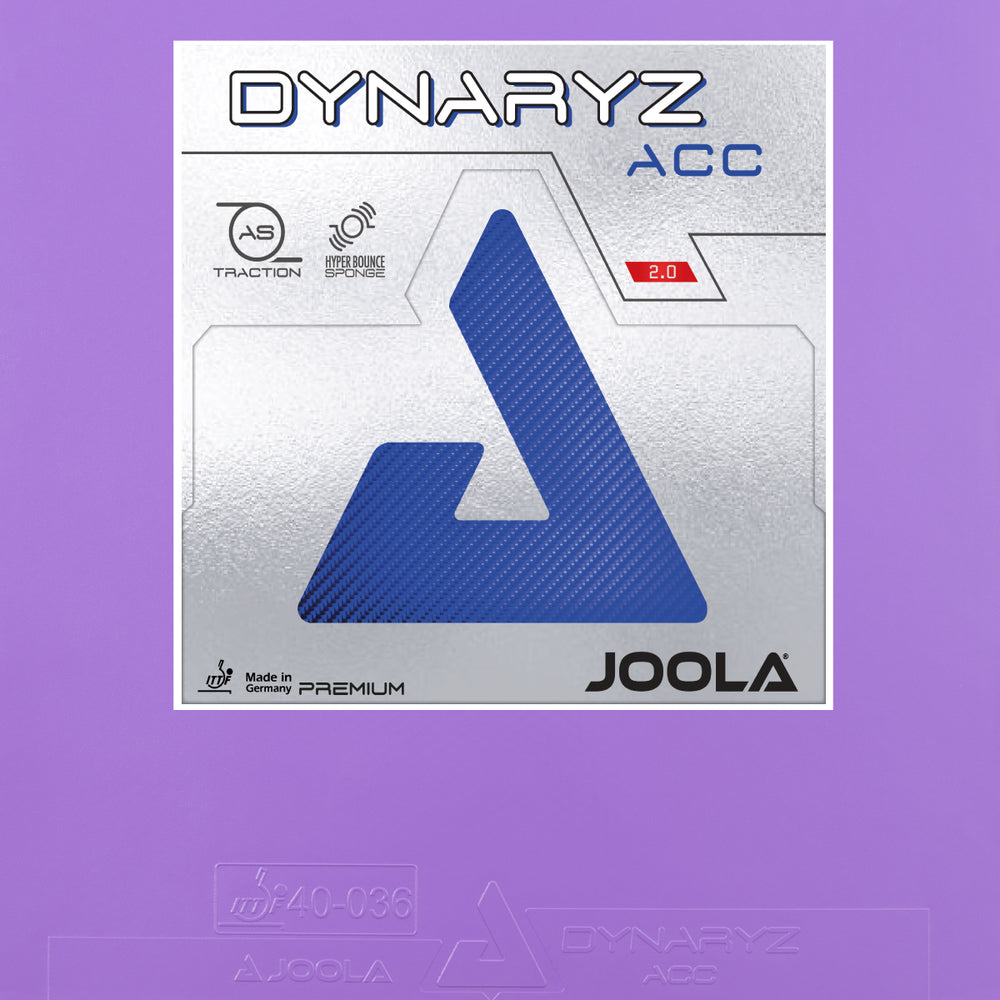 Joola Dynaryz ACC rubber packaging on a purple background