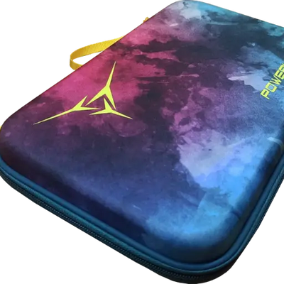 Closed multicolour Powerkraft EVA racket case with a cloud pattern