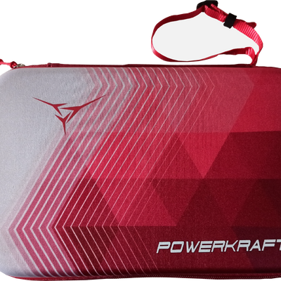 Top view of the red Powerkraft EVA racket case and carry handle