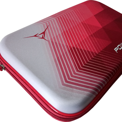 Closed red Powerkraft EVA racket case with geometric lines